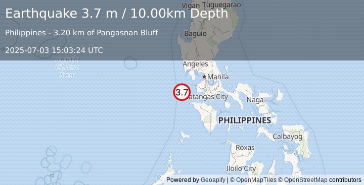 Earthquake MINDORO, PHILIPPINES (3.7 m) (2025-07-03 15:03:24 UTC)