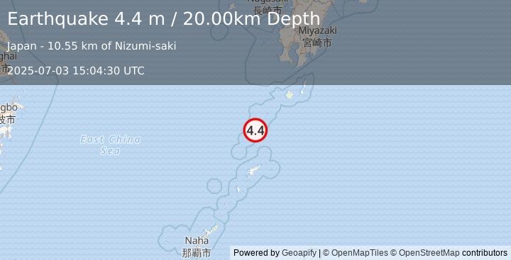 Earthquake RYUKYU ISLANDS, JAPAN (4.4 m) (2025-07-03 15:04:30 UTC)