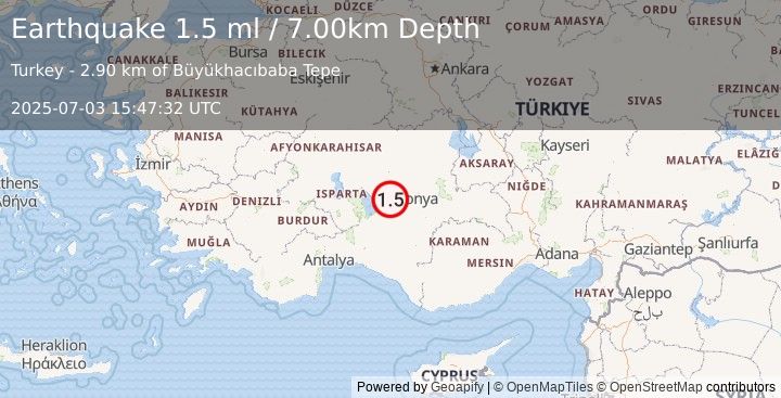 Earthquake WESTERN TURKEY (1.5 ml) (2025-07-03 15:47:32 UTC)