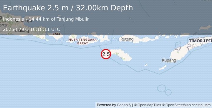 Earthquake SUMBAWA REGION, INDONESIA (2.5 m) (2025-07-03 16:18:11 UTC)