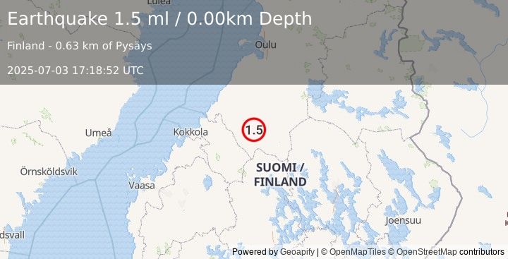 Earthquake FINLAND (1.5 ml) (2025-07-03 17:18:52 UTC)