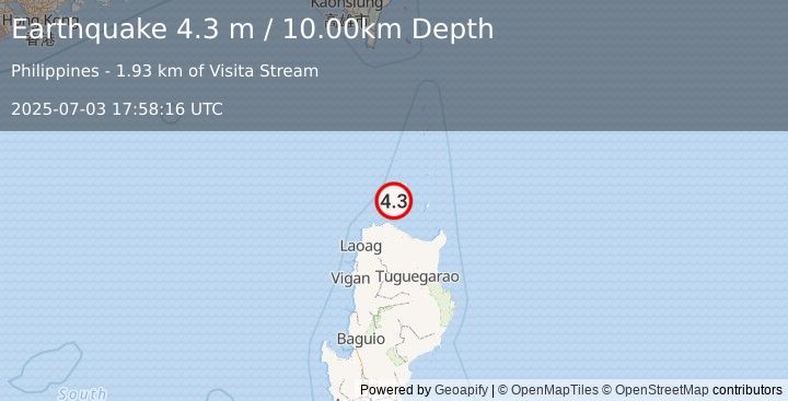 Earthquake BABUYAN ISL REGION, PHILIPPINES (4.3 m) (2025-07-03 17:58:16 UTC)