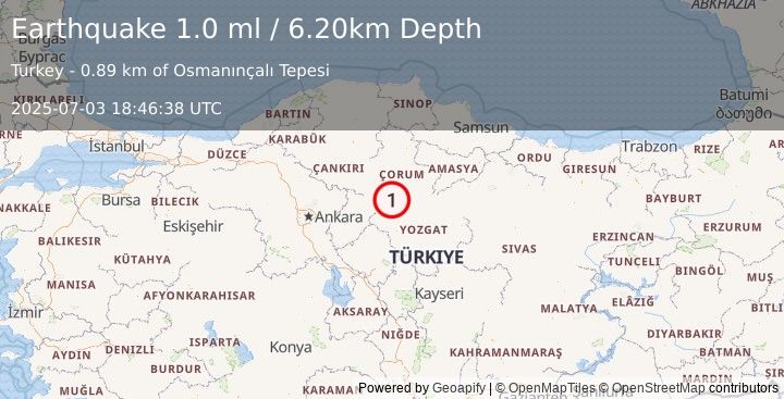 Earthquake CENTRAL TURKEY (1.0 ml) (2025-07-03 18:46:38 UTC)
