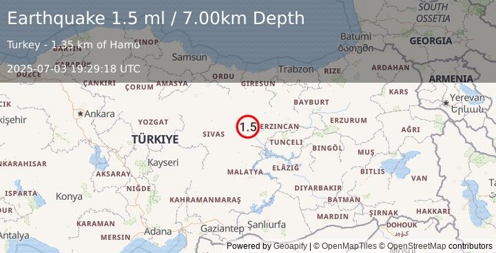 Earthquake EASTERN TURKEY (1.5 ml) (2025-07-03 19:29:18 UTC)