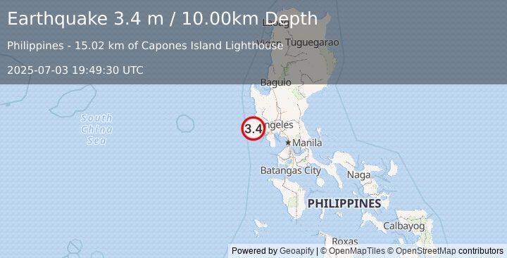 Earthquake LUZON, PHILIPPINES (3.4 m) (2025-07-03 19:49:30 UTC)