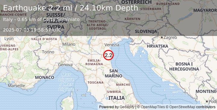 Earthquake NORTHERN ITALY (2.2 ml) (2025-07-03 19:58:57 UTC)