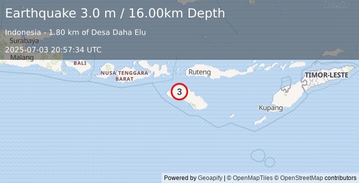 Earthquake SUMBA REGION, INDONESIA (3.0 m) (2025-07-03 20:57:34 UTC)