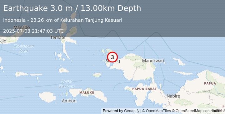 Earthquake NEAR N COAST OF PAPUA, INDONESIA (3.0 m) (2025-07-03 21:47:03 UTC)