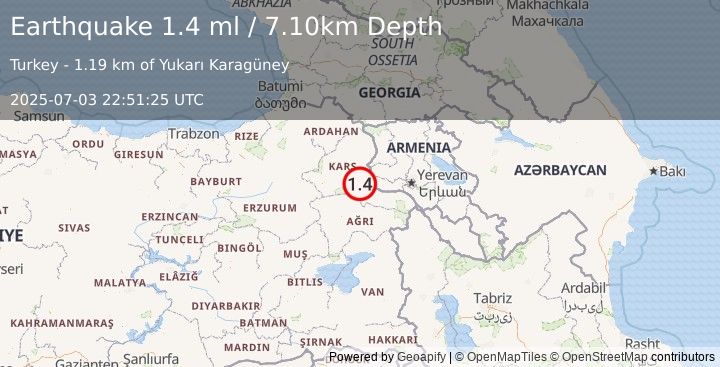 Earthquake EASTERN TURKEY (1.4 ml) (2025-07-03 22:51:25 UTC)