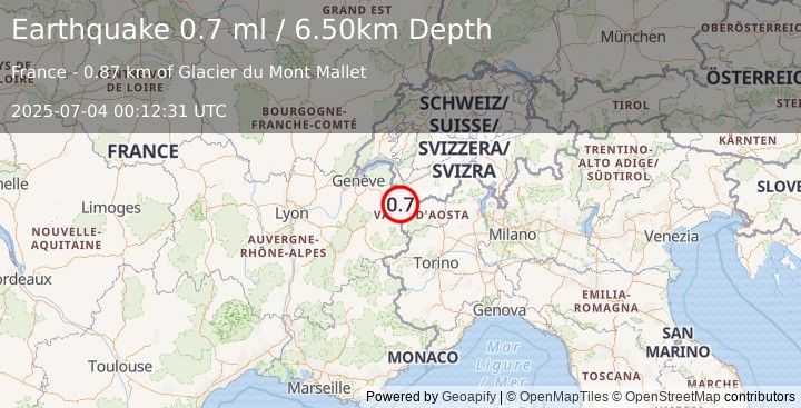 Earthquake FRANCE (0.7 ml) (2025-07-04 00:12:31 UTC)