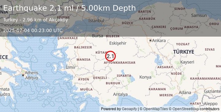 Earthquake WESTERN TURKEY (2.1 ml) (2025-07-04 00:23:00 UTC)