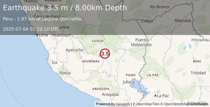 Earthquake CENTRAL PERU (3.5 m) (2025-07-04 01:22:10 UTC)
