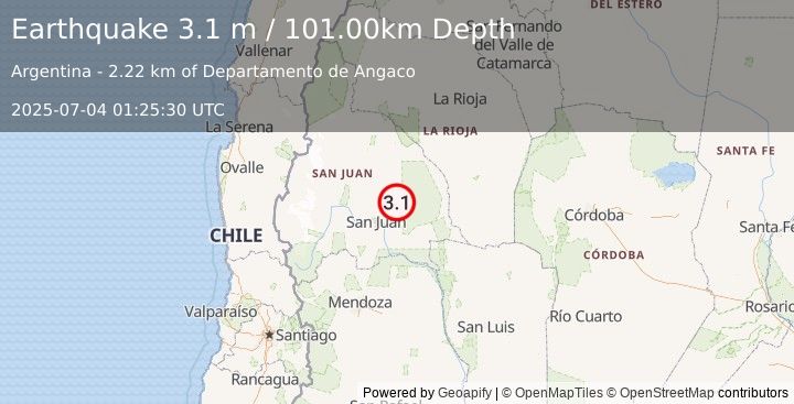 Earthquake SAN JUAN, ARGENTINA (3.1 m) (2025-07-04 01:25:30 UTC)
