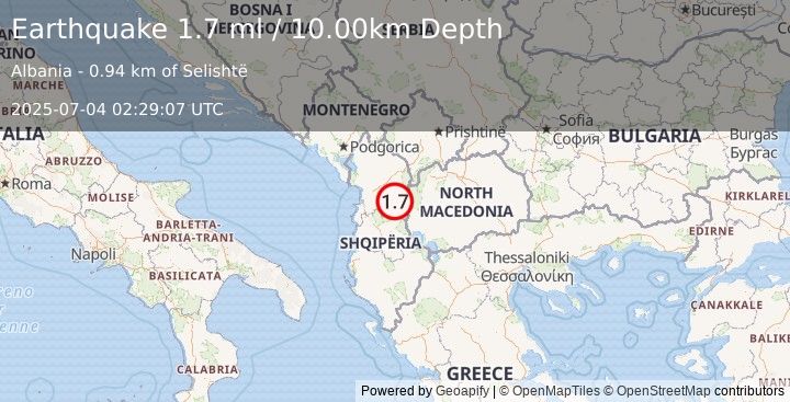 Earthquake ALBANIA (1.7 ml) (2025-07-04 02:29:07 UTC)