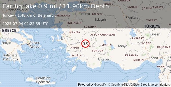 Earthquake WESTERN TURKEY (0.9 ml) (2025-07-04 02:22:39 UTC)