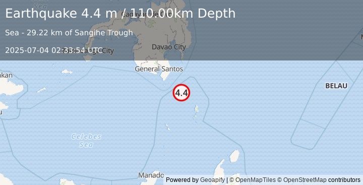 Earthquake MINDANAO, PHILIPPINES (4.4 m) (2025-07-04 02:33:57 UTC)