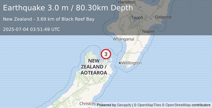 Earthquake COOK STRAIT, NEW ZEALAND (3.0 m) (2025-07-04 03:51:49 UTC)