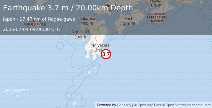 Earthquake KYUSHU, JAPAN (3.7 m) (2025-07-04 04:06:30 UTC)