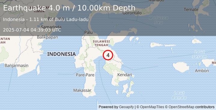 Earthquake SULAWESI, INDONESIA (4.0 m) (2025-07-04 04:39:03 UTC)