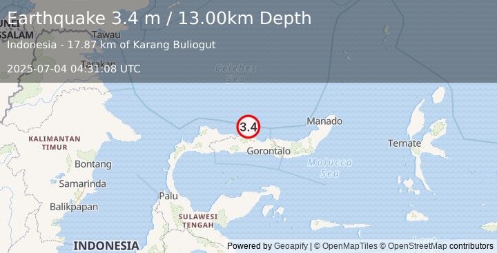 Earthquake MINAHASA, SULAWESI, INDONESIA (3.4 m) (2025-07-04 04:31:08 UTC)