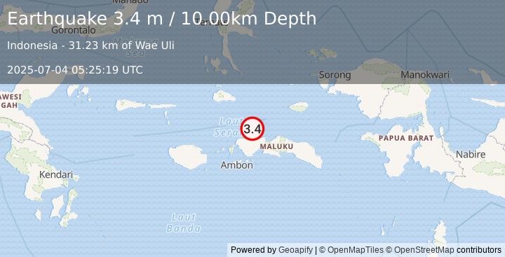 Earthquake CERAM SEA, INDONESIA (3.4 m) (2025-07-04 05:25:19 UTC)