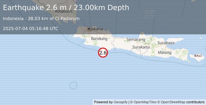 Earthquake JAVA, INDONESIA (2.6 m) (2025-07-04 05:16:48 UTC)