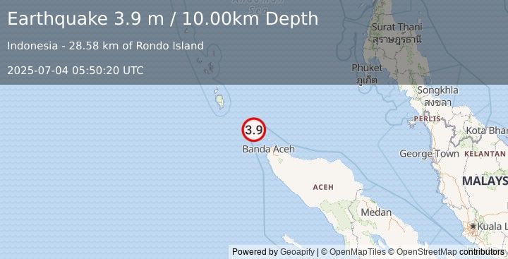 Earthquake NICOBAR ISLANDS, INDIA REGION (3.9 m) (2025-07-04 05:50:20 UTC)