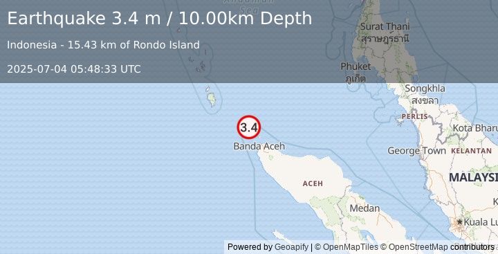 Earthquake NICOBAR ISLANDS, INDIA REGION (3.4 m) (2025-07-04 05:48:33 UTC)