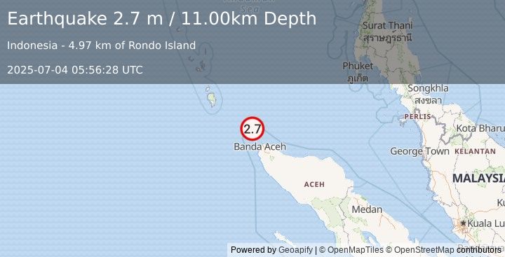 Earthquake NICOBAR ISLANDS, INDIA REGION (2.7 m) (2025-07-04 05:56:28 UTC)