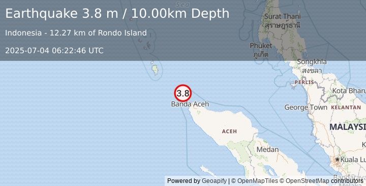Earthquake NICOBAR ISLANDS, INDIA REGION (3.1 m) (2025-07-04 06:21:55 UTC)