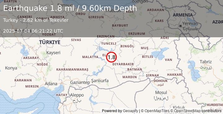 Earthquake EASTERN TURKEY (1.8 ml) (2025-07-04 06:21:22 UTC)