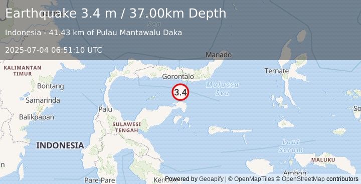 Earthquake SULAWESI, INDONESIA (3.4 m) (2025-07-04 06:51:10 UTC)