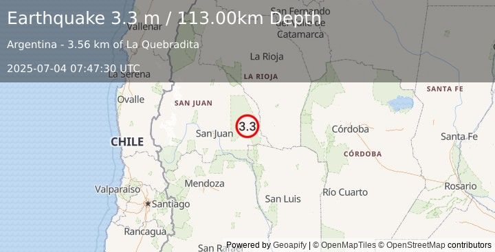 Earthquake SAN JUAN, ARGENTINA (3.3 m) (2025-07-04 07:47:30 UTC)