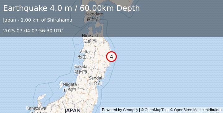 Earthquake EASTERN HONSHU, JAPAN (4.0 m) (2025-07-04 07:56:47 UTC)