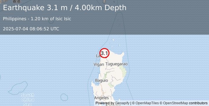 Earthquake LUZON, PHILIPPINES (3.1 m) (2025-07-04 08:06:52 UTC)