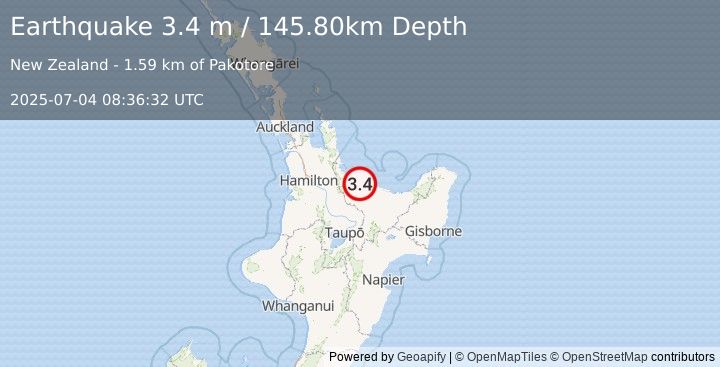 Earthquake NORTH ISLAND OF NEW ZEALAND (3.4 m) (2025-07-04 08:36:32 UTC)