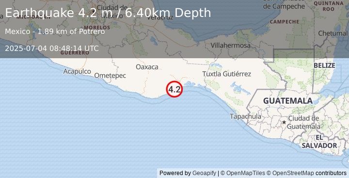 Earthquake OAXACA, MEXICO (4.2 m) (2025-07-04 08:48:14 UTC)