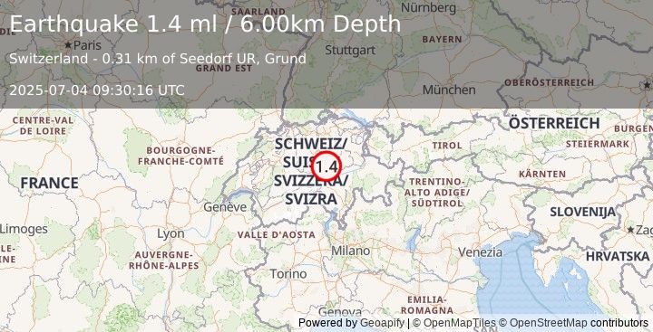 Earthquake SWITZERLAND (1.4 ml) (2025-07-04 09:30:16 UTC)