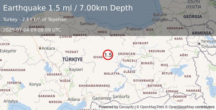 Earthquake CENTRAL TURKEY (1.5 ml) (2025-07-04 09:08:09 UTC)