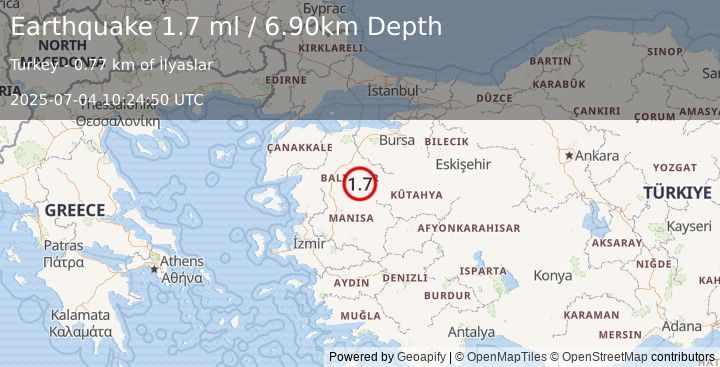 Earthquake WESTERN TURKEY (1.7 ml) (2025-07-04 10:24:50 UTC)
