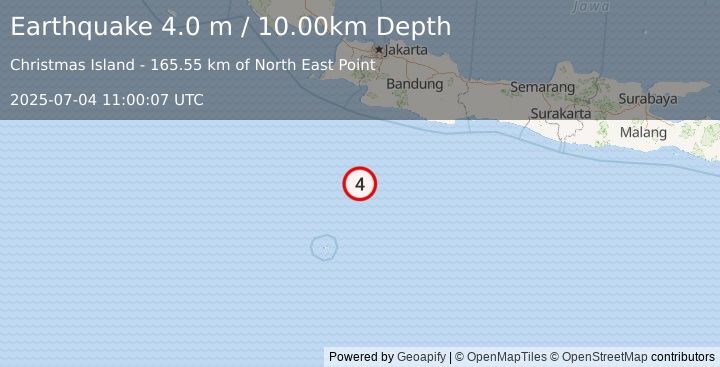 Earthquake SOUTH OF JAVA, INDONESIA (4.0 m) (2025-07-04 11:00:07 UTC)