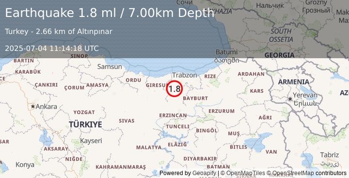 Earthquake EASTERN TURKEY (1.8 ml) (2025-07-04 11:14:18 UTC)
