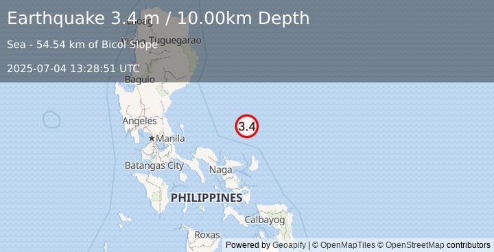 Earthquake CATANDUANES, PHILIPPINES (3.4 m) (2025-07-04 13:28:51 UTC)