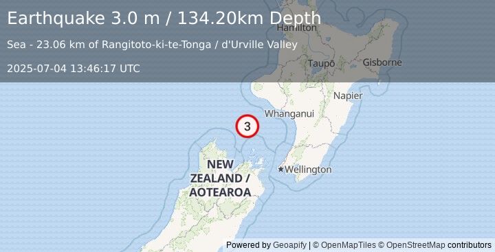 Earthquake COOK STRAIT, NEW ZEALAND (3.0 m) (2025-07-04 13:46:17 UTC)
