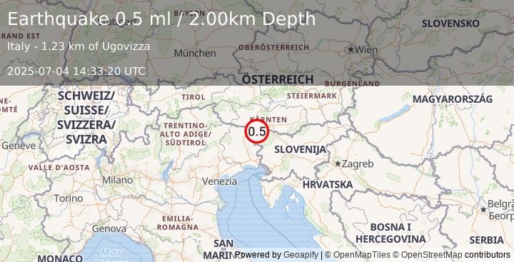 Earthquake NORTHERN ITALY (0.5 ml) (2025-07-04 14:33:20 UTC)