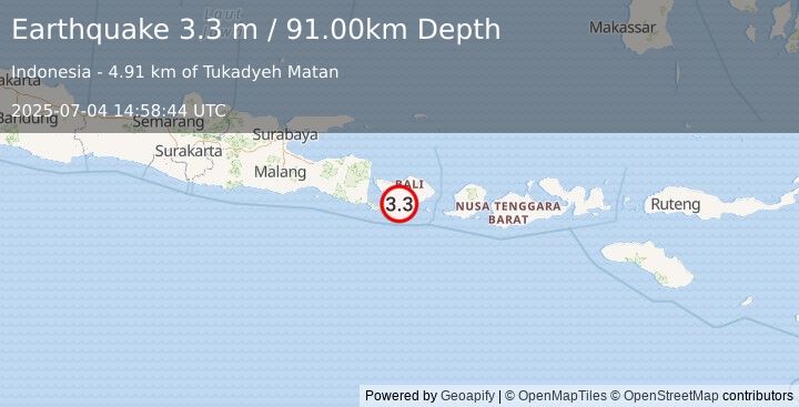 Earthquake BALI REGION, INDONESIA (3.3 m) (2025-07-04 14:58:44 UTC)