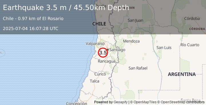 Earthquake REGION METROPOLITANA, CHILE (3.5 m) (2025-07-04 16:07:28 UTC)