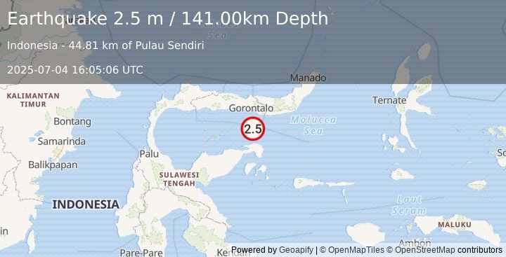 Earthquake SULAWESI, INDONESIA (2.5 m) (2025-07-04 16:05:06 UTC)