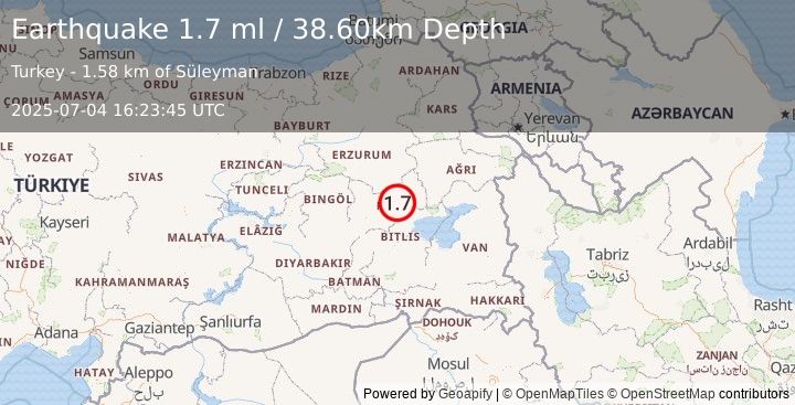 Earthquake EASTERN TURKEY (1.7 ml) (2025-07-04 16:23:45 UTC)