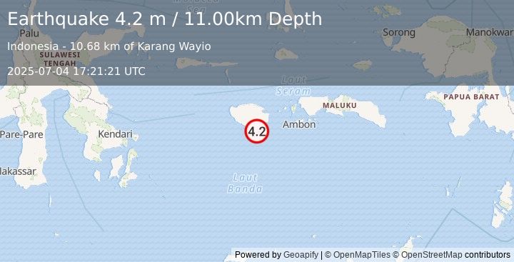 Earthquake BURU, INDONESIA (4.2 m) (2025-07-04 17:21:21 UTC)